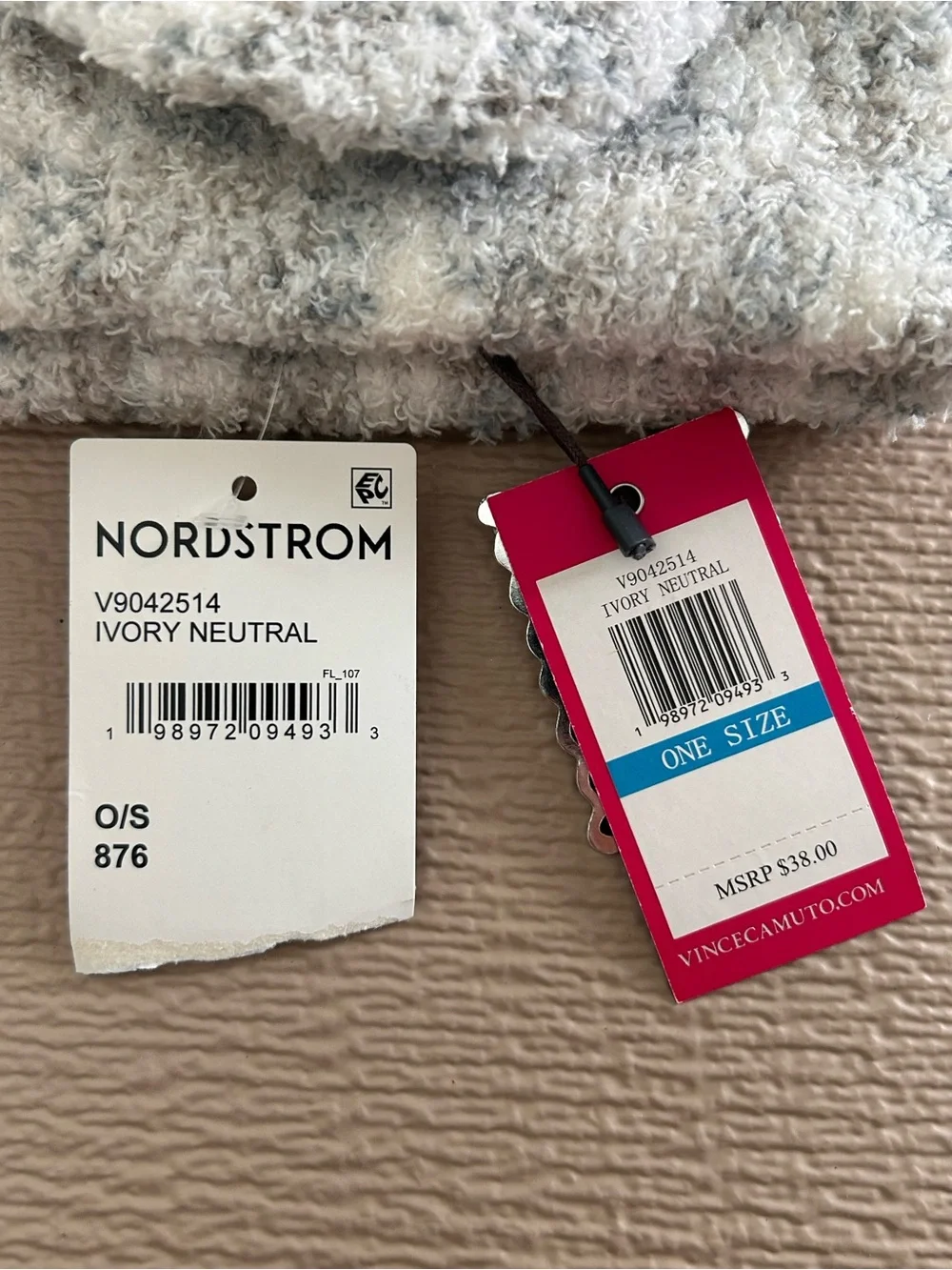 Vince Camuto Ivory Neutral Fuzzy Beanie & Mittens Set